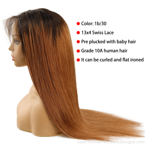 Wholesale Indian Virgin Remy Hair 4*4 Lace Closure Wigs 1B 27 1b 30 1B 99j Color Human Hair Lace Front Wig